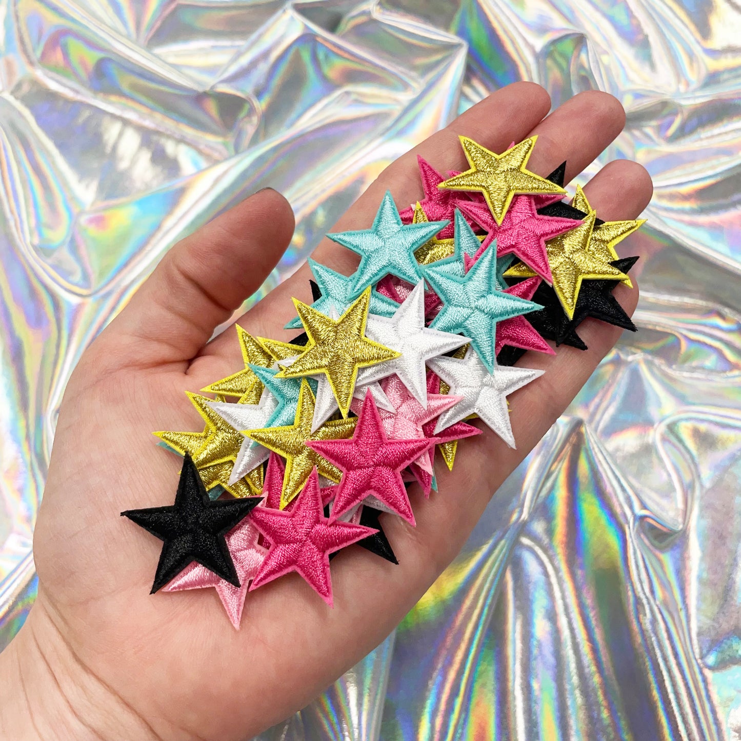 Mini Star Bundle - 50 Pieces Iron On Star Patches (Pink/Gold Mix)