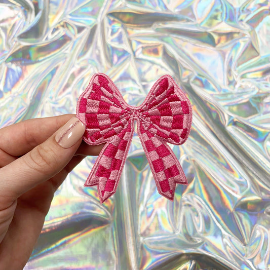 Pink Checkered Coquette Bow Patch